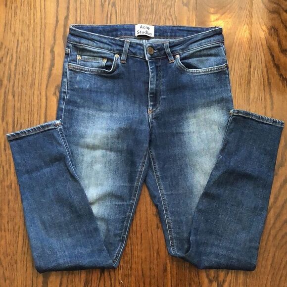ACNE STUDIOS Women Blue ‘SKIN 5 USED BLUE’ Skinny Low Rise Jeans Sz 27